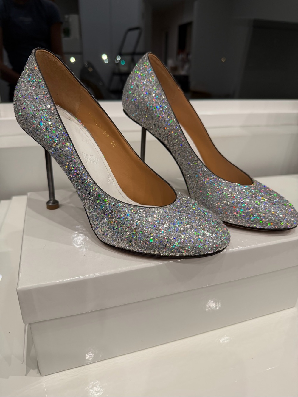 Maison Martin Margiela Silver Holographic Glitter Pointed-Toe Stilettos